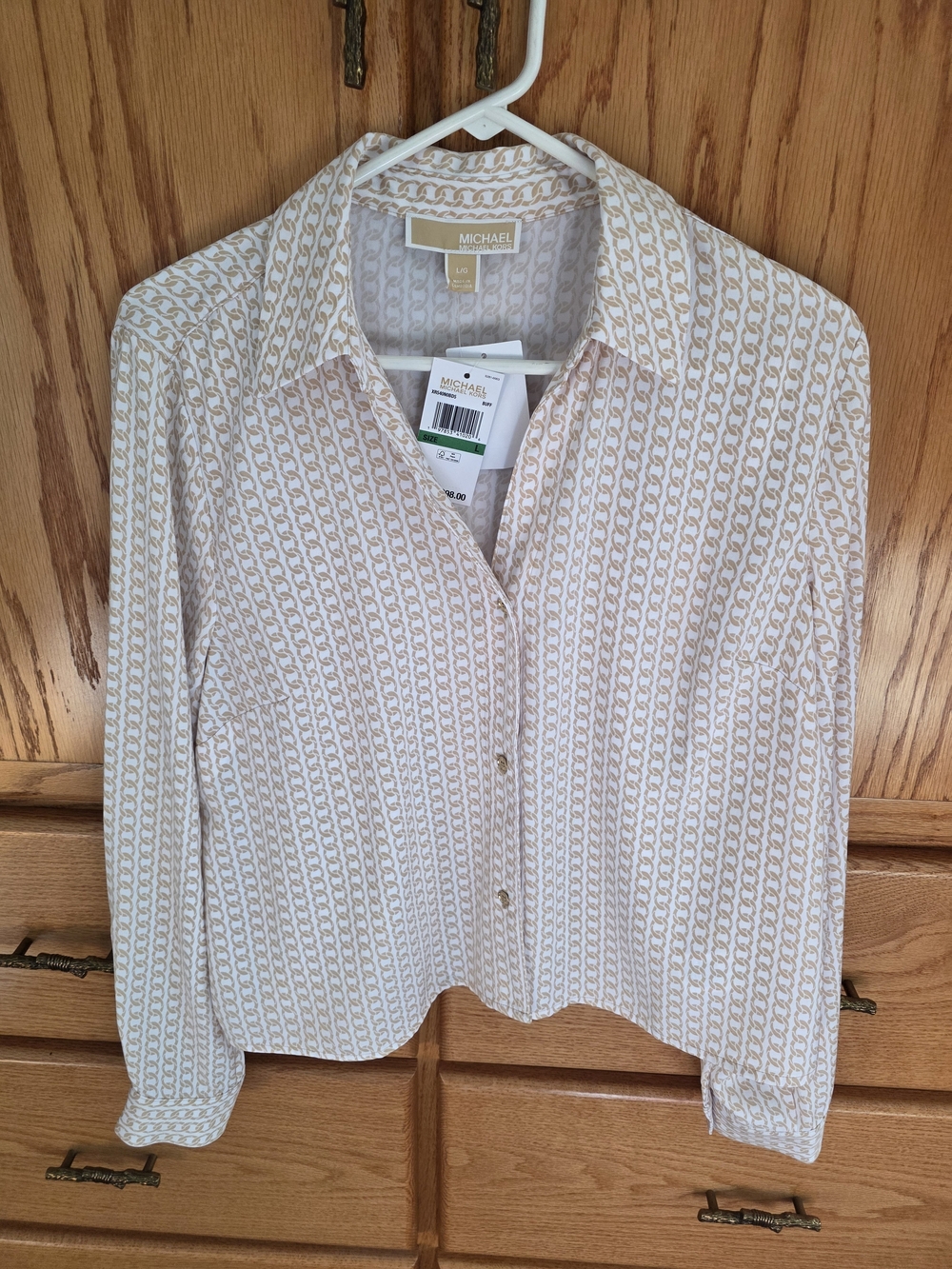 Michael Kors Cream & Tan Chain-Link Button-Down Blouse
